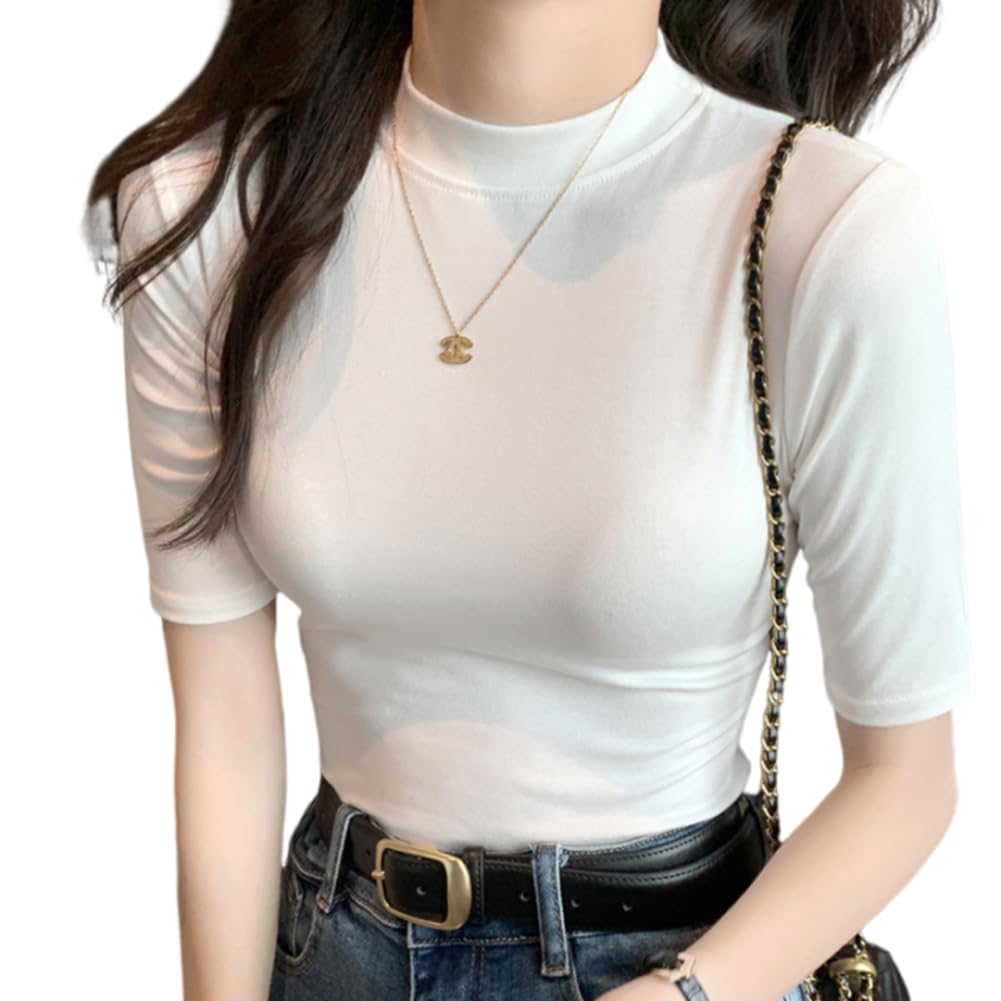 

для похудения прохладный до льда УФ нет для тяжелого М [ROSELUCA.] Приталенная футболка, кроеная и шитая, женская, эффект, нижнее белье, рукава 5/8, на ощупь, перья, белый