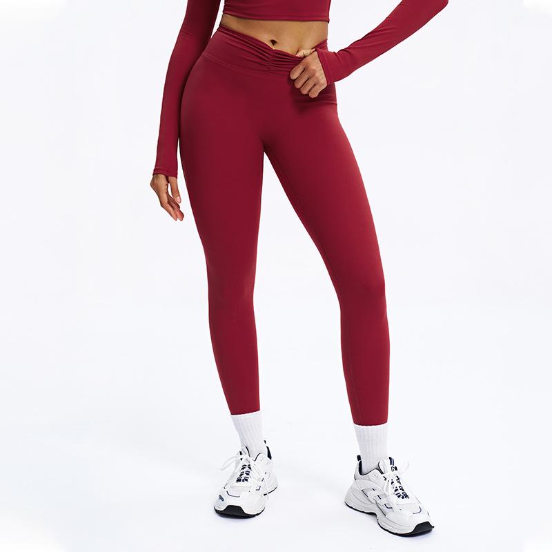 Women's High-Waist Pleated Yoga Pants - Cross-Border Brushed Tight Fit, Hip-Lifting, Perfect for Running and Fitness (9313)