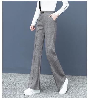 Women High Waist Wool Flared Pants Casual Loose Fit Warm Trousers for Autumn Winter Straight Leg