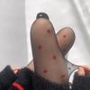 Ultra-Thin Polka Dot Pantyhose: Red Heart Black Silk Japanese Style