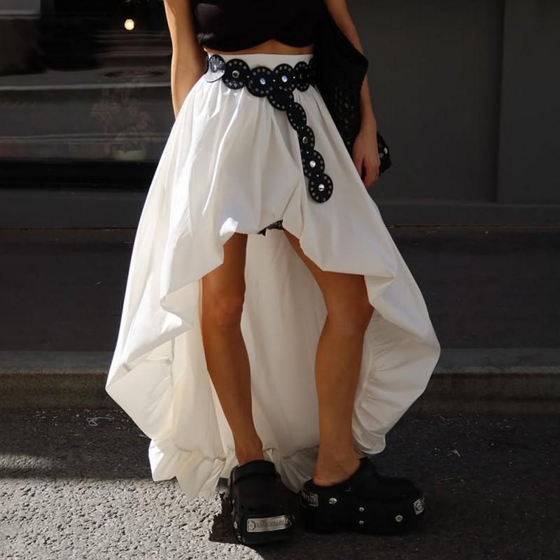 Cotton Midi Skirt 2026 Women Street Fashion IrregularBubble HemBubble Hem