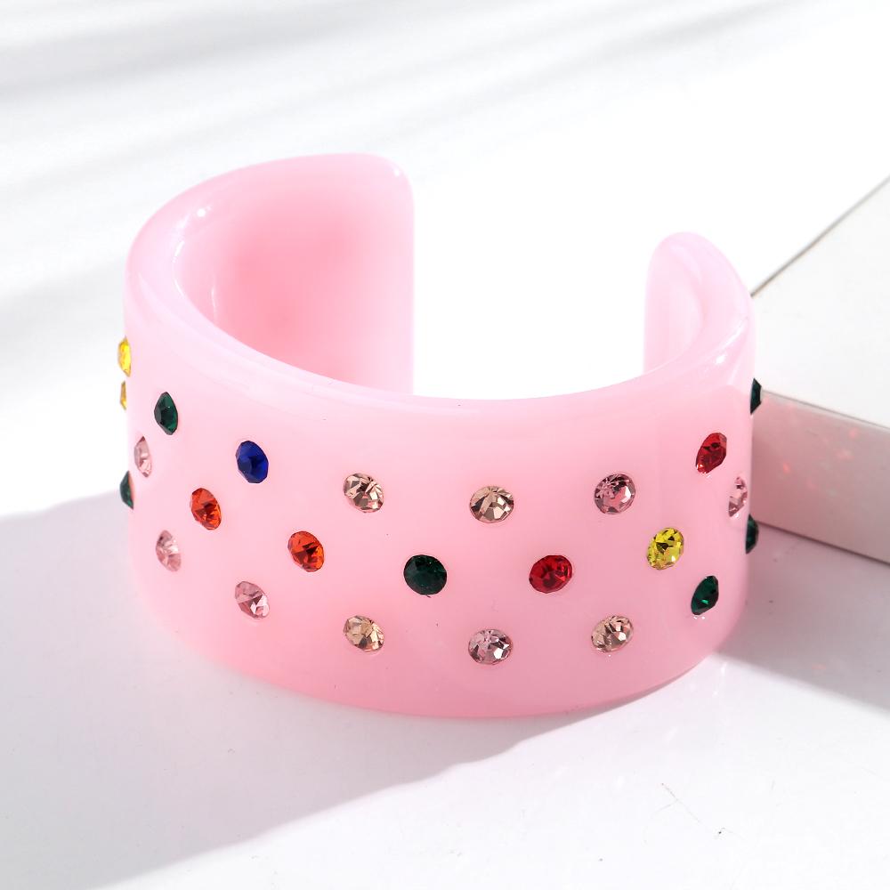 Retro Colorful Rhinestone Resin Wide Cuff Bangle for Women Valentine's Day Statement Open Bracelets New Trendy Jewelry Gifts