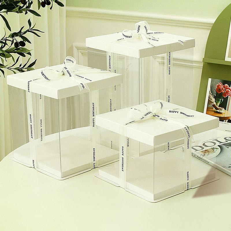 Gift Box With Ribbon Transparent Pastry Cake Box Birthday Cake Packaging Supplies Clear Candy Box Christmas New Year