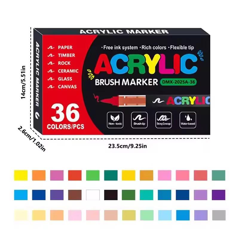12-72 Colors Acrylic Paint Markers, Soft Brush Tip Large Ink Capacity Acrylicmarker Brush Pens, Professional-Grade Paint Pen