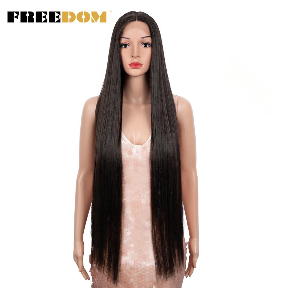 FREEDOM Synthetic Lace Wig 38 Inch Deep Part Long Straight Wig Ombre Pink Cosplay Wigs Synthetic Lace Front Wigs For Black Women