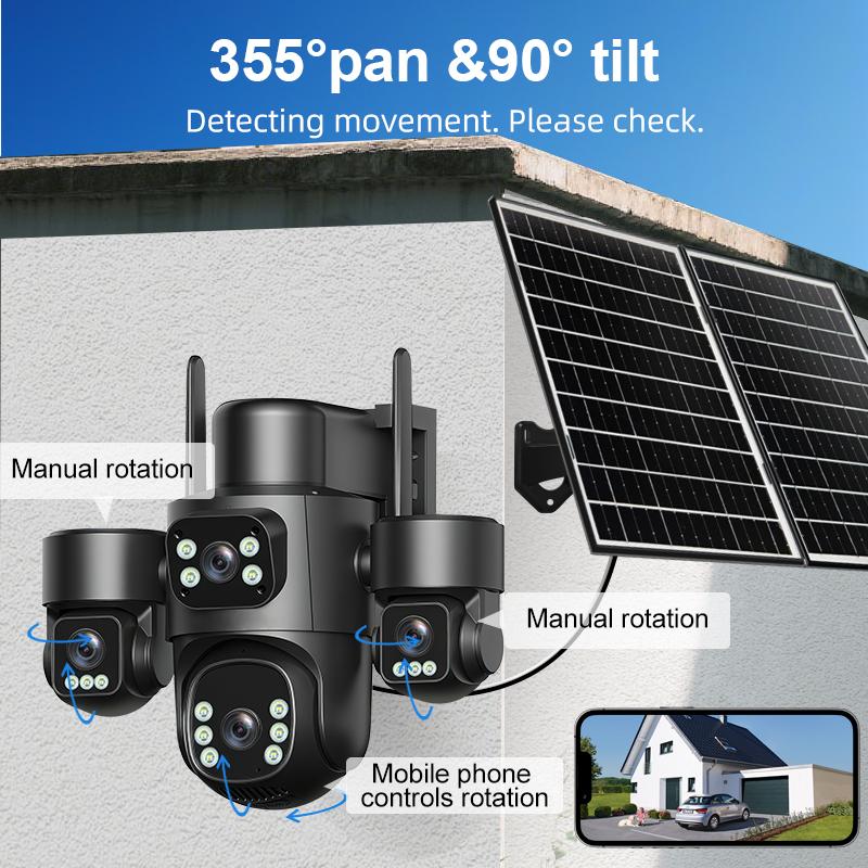 OKAM PRO AOV Solar Camera HD 20MP Quad-Lens 4G Outdoor Camera 16000mAh Battery 24/7 Recording AI Tracking CCTV Night Vision