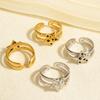Rhinestone Jewelry Pentagram Open Adjustable Stainless Steel Star Ring Personality Finger Rings For Women Men Bagues Party Gift