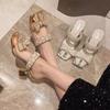 Fashion 2025Fashion Women's Slippers Square Heel One Kick Sexy Bow Tie Sandals for  Pearl Banquet Extra-shaped Heel Sandalias De Mujer
