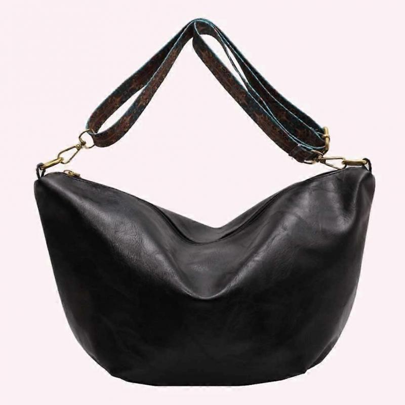 Messenger Bag for Women, Fashionable Casual Shoulder Bag, Adjustable Strap, Large Capacity, Solid Black for Weekend Travel
