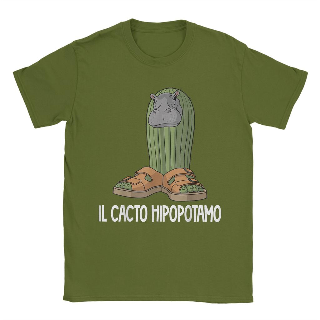 Italienische Brainrot-Charaktere Il Cacto Hipopotamo T-Shirt für Herren 100% Baumwoll-T-Shirt O-Ausschnitt T-Shirts Kurzarm-Bekleidung Bedruckt