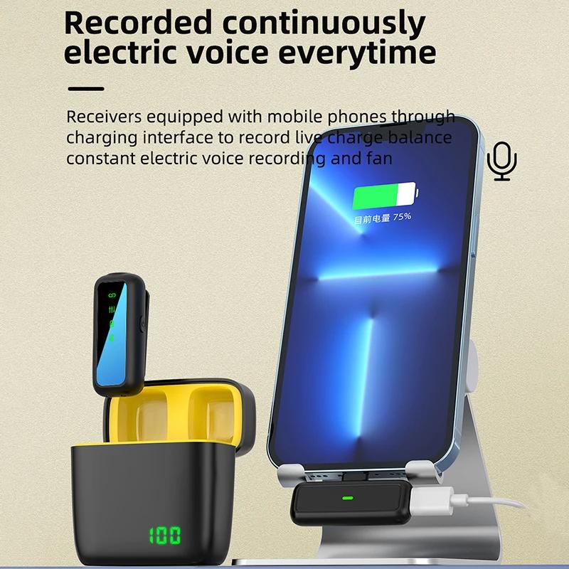 Wireless Lavalier Microphone 1 for 2 with LED Display Long Battery Life and Noise Reduction Lapel Mic for iOS Android