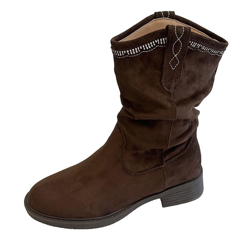 Retro style stacking boots women's spring and autumn new fashion thick heel medium boots western cowboy boots knight fashion boots