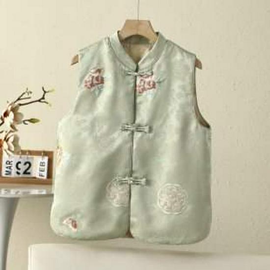 

Women s Retro Jacquard Vest: Stand Collar, Frog Button, Horse Pattern, Chinese Style, Elegant Cape, Single-Breasted Cardigan. 3XL зелёный