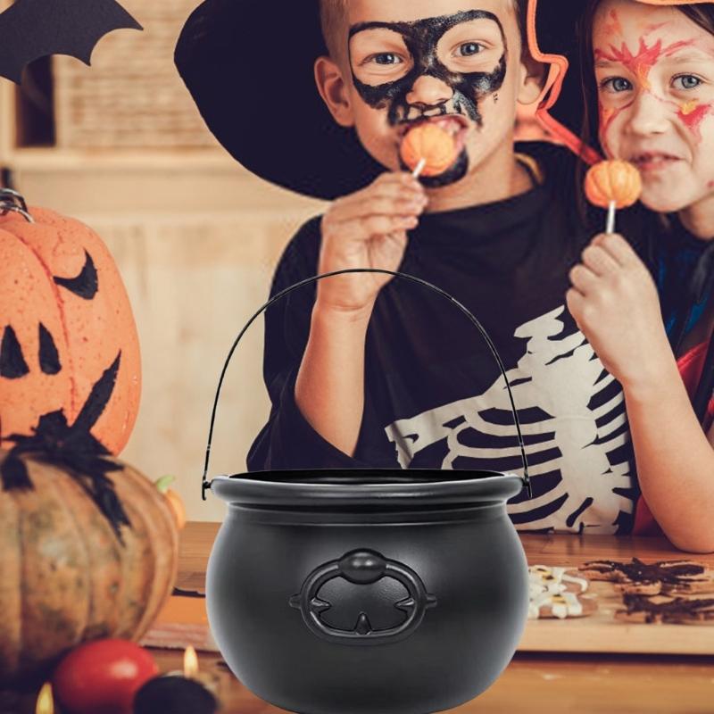 Halloween téma Čarodějnice Kbelík na cukroví Černý kotlík Dekorace Rekvizity Víceúčelový úložný kontejner na pamlsky a dárky