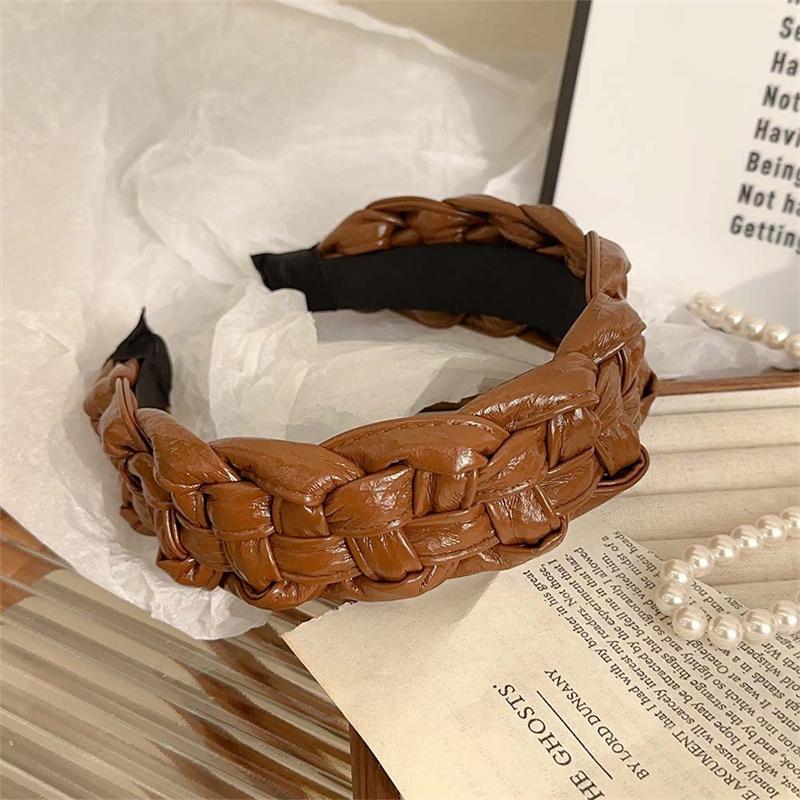 4.5CM Luxury Women Headband Top Quality PU Leather Plaited Hairband Fashion Female Party Holiday Head Hoop Accessories