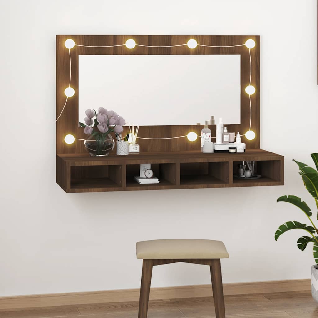 Spiegelschrank mit LED, wandhängender Make-up-Spiegel, 90x31,5x62 cm