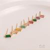 14K Gold-Plated Silver Studs with Rectangular Zircon and Colorful Hanging Ear Pins for DIY Accessories