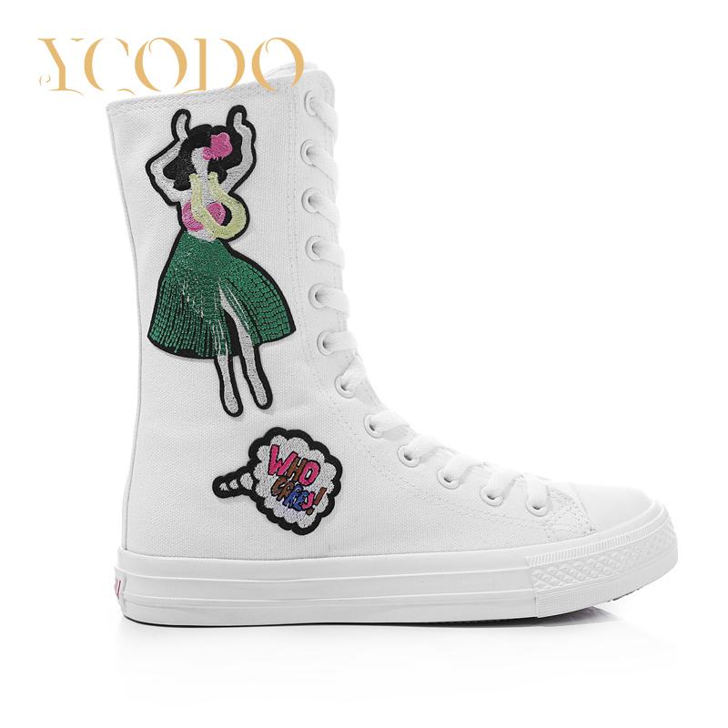 2023 Damen-Segeltuchstiefel für Frühling/Herbst, modische Segeltuchschuhe mit Pailletten für Schülerinnen und innerem Reißverschluss