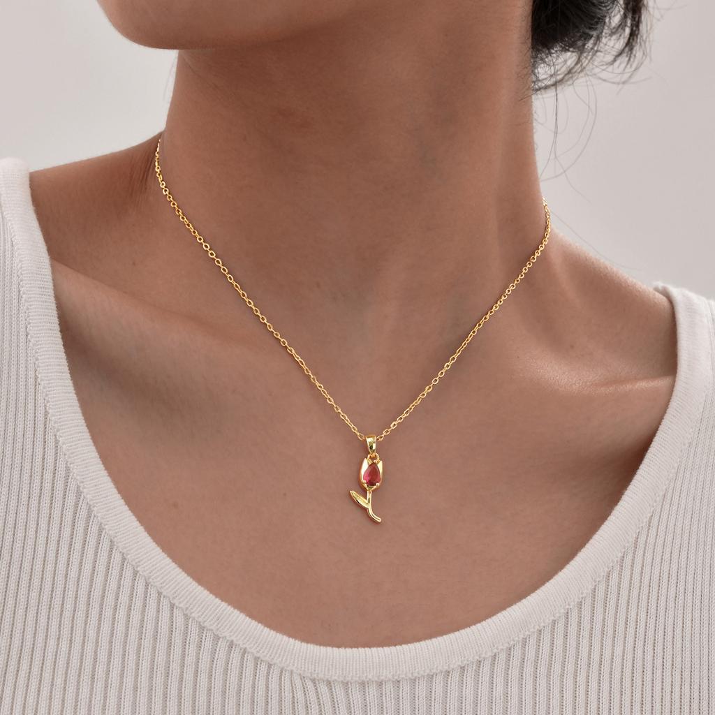 Dainty Shell Tulip Flower Pendant Necklaces For Women, Gold Color Stainless Steel Chain Necklace Simulated Pearl Charm Collar