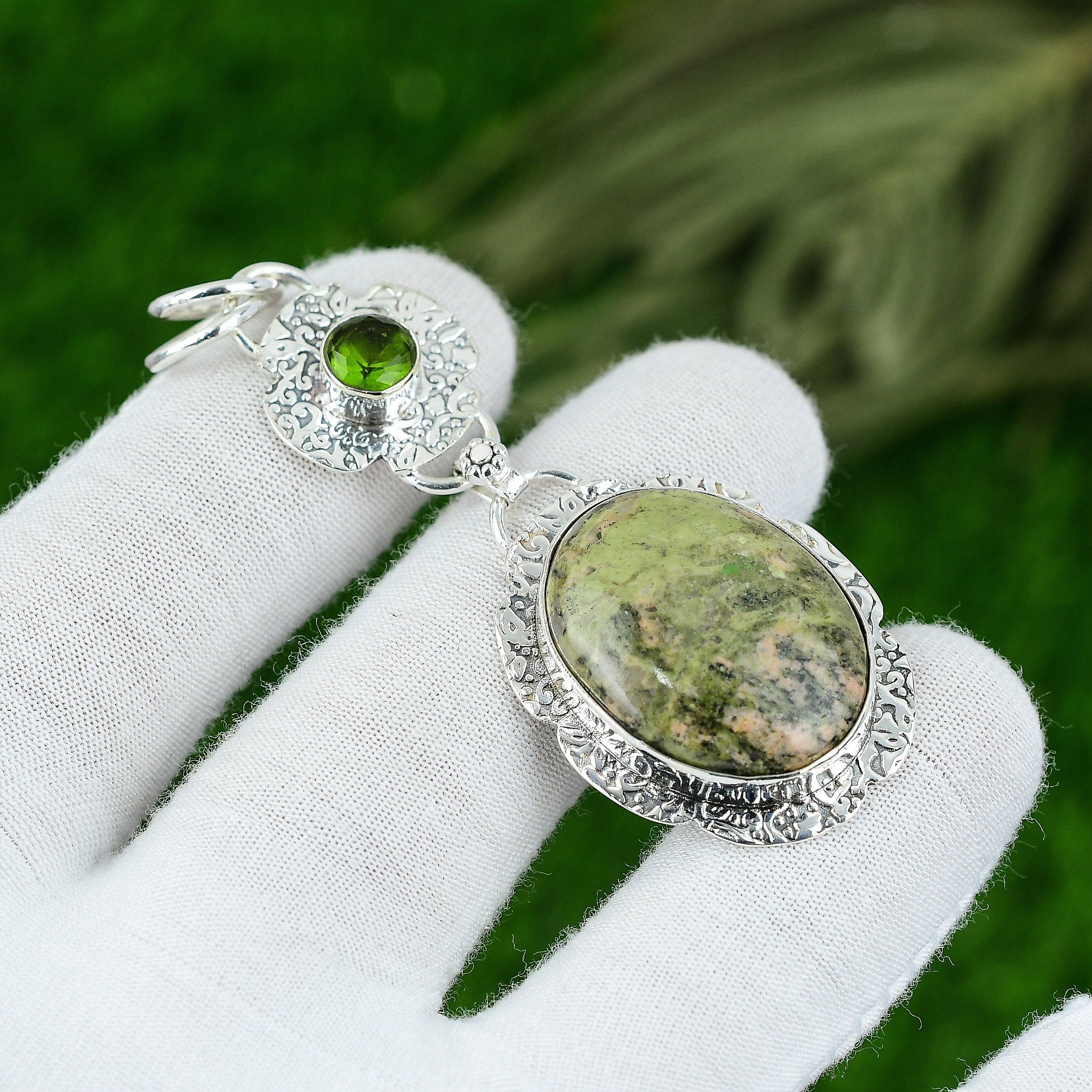 

Натуральный кулон из унакита из стерлингового серебра 925 пробы, индийские украшения для женщин