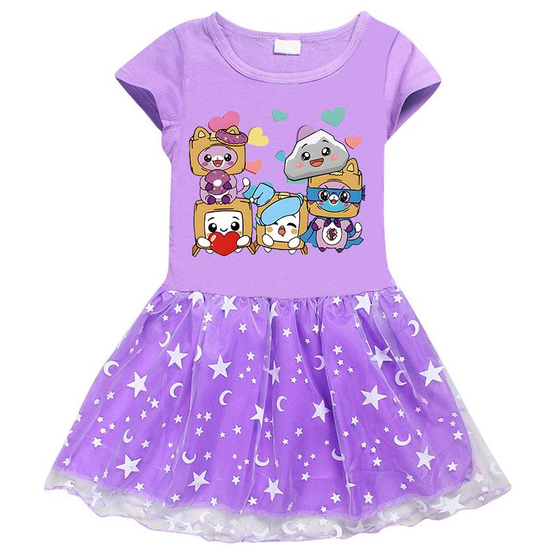 Korean Style Girls' Dress: Short Sleeve Summer & Long Sleeve Spring/Autumn Star Mesh Princess Skirt
