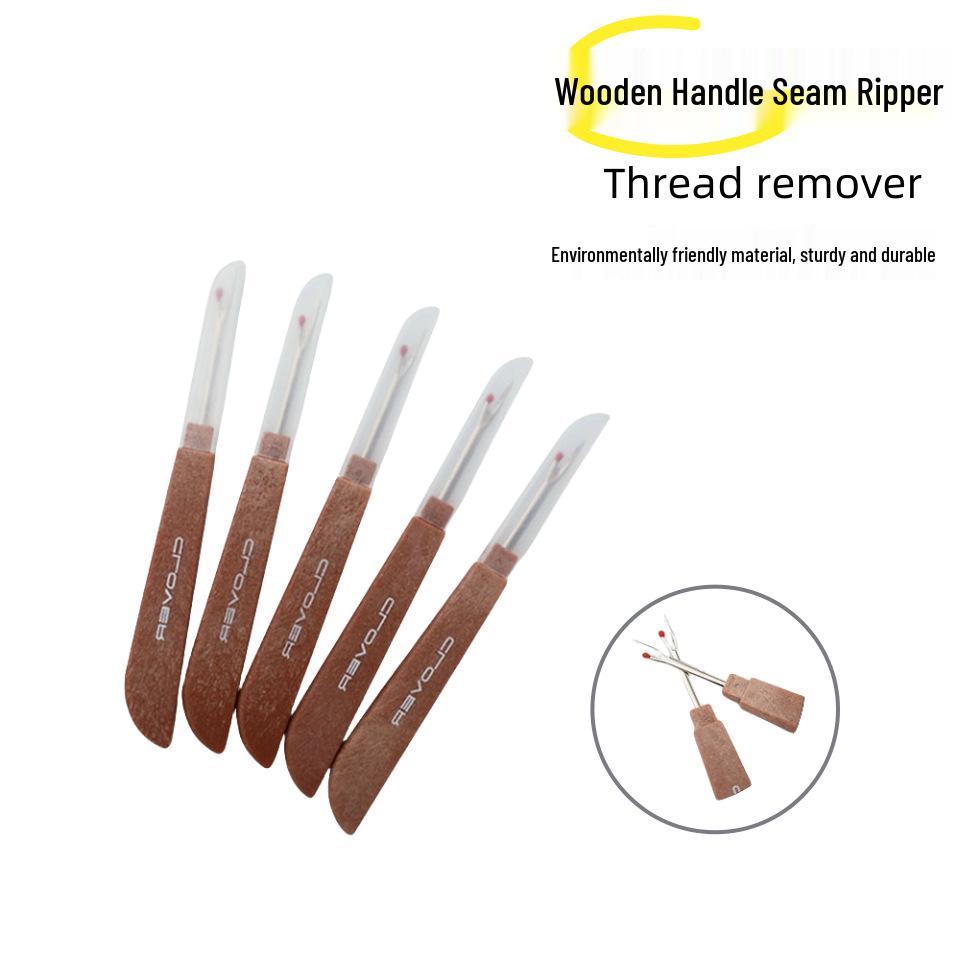 Großer scharfer Nahttrenner mit Imitationsholzgriff und Kunststoff-Knopflochöffner