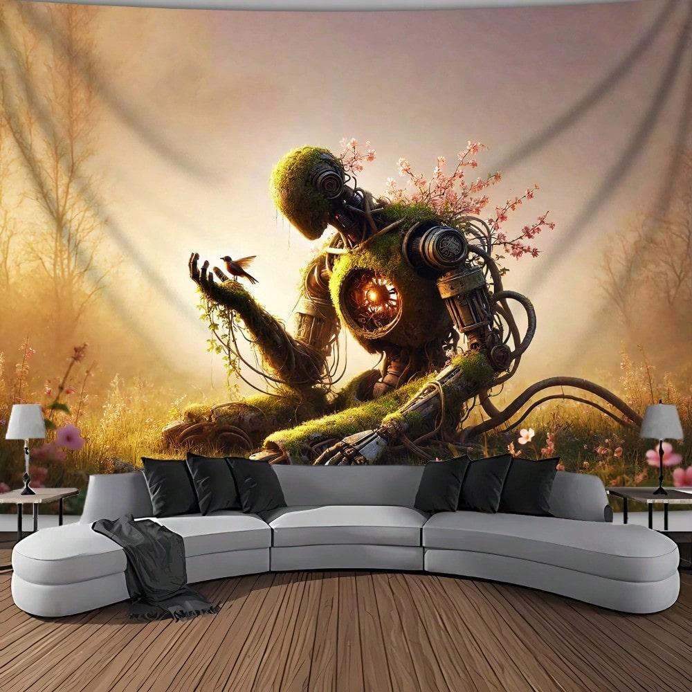 

1pc Robot Tapestry Sci-Fi Wall Hanging Steampunk Nature Art Living Room Bedroom Home Decor Back-to-school season Autumn gifts 70x100CM