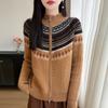 Half-neck Vintage Wool Sweater for Women In Autumn and Winter, Floral Blouse, Cardigan, Knitted Top