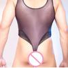 Men'S Sexy Bodysuit Oil Shiny Glossy Sheer Swimwear Thin Silky Smooth Lace Sissy Lingerie Night Club Wear Jumpsuit Gay Wear
