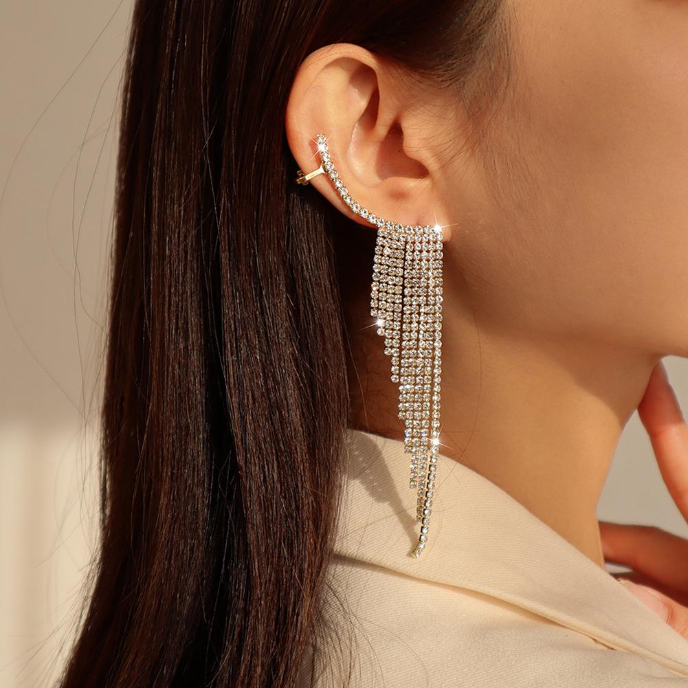 Women Tassel Crystal Earrings Long Fashion Geometric Rhinestone Earrings Jewelry