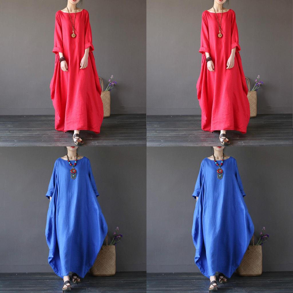 Timeless Design Usa Women Crew Neck Loose Cotton Baggy Maxi Dress Perfect For Summer Occasions