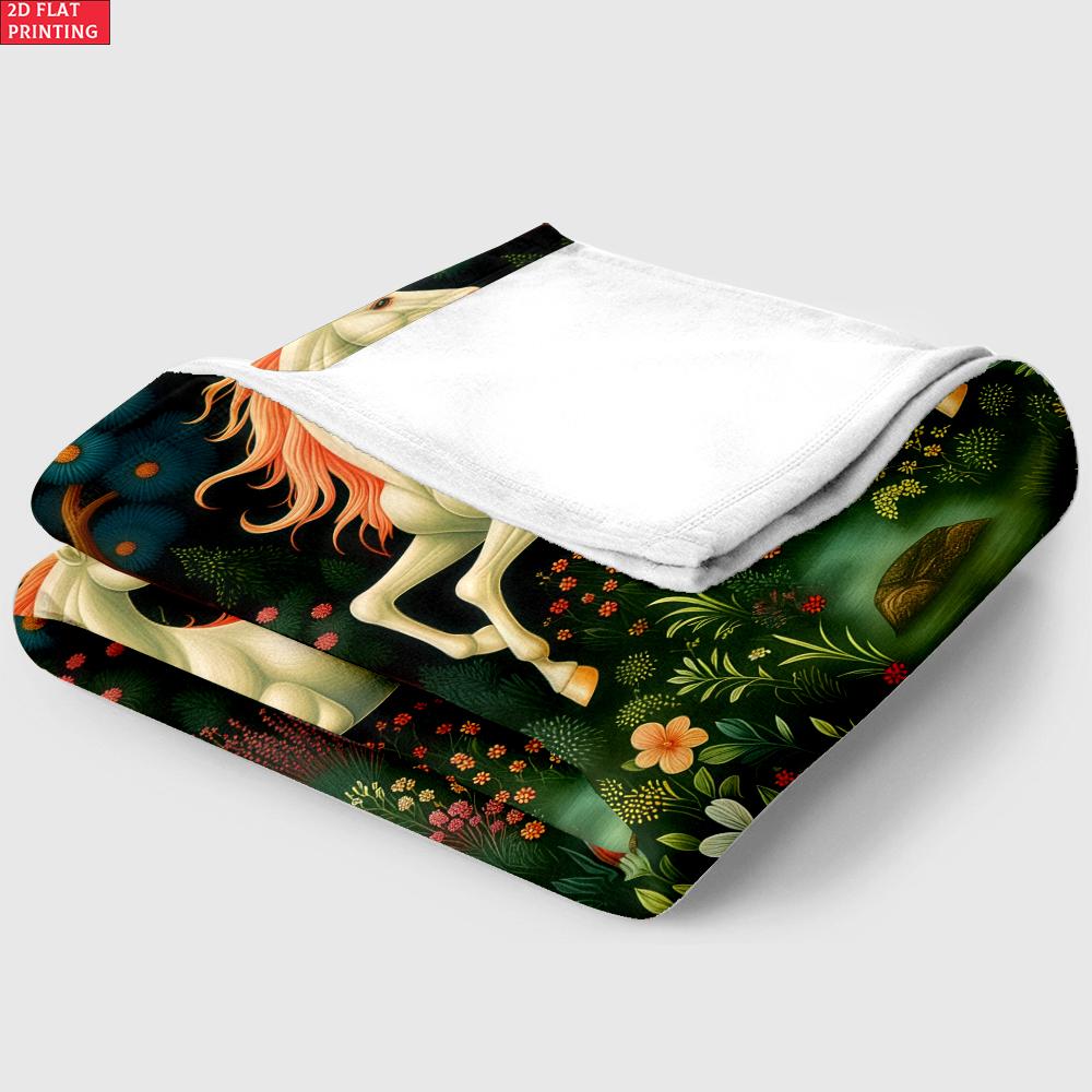 Unicorn Floral Blanket,Soft Flannel Throw Blanket for Bed Sofa,Magical Fantasy Decor,Cozy Blanket for Kids Adults, Birthday Gift