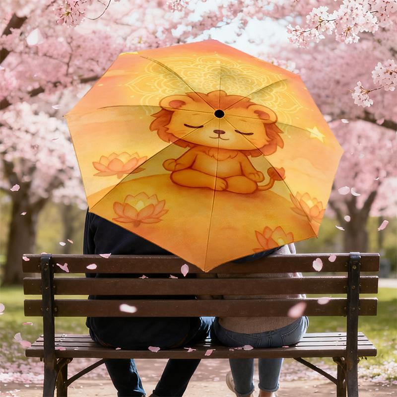 Peaceful Lion Lotus Mandala Umbrella: Automatic Opening & Closing, Outdoor Protection, Lightweight & Durable Travel Accessory