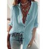 Women Oversize Long Sleeve Turn Down Collar Solid Color Cotton Linen Autumn Spring Shirt Tops