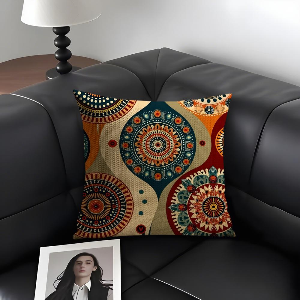 Bohemian Style Classical Cushion Cover Natural Linen Organic Fabric DoubleSided Printing Sofa Home Decor Gift Pillow Case
