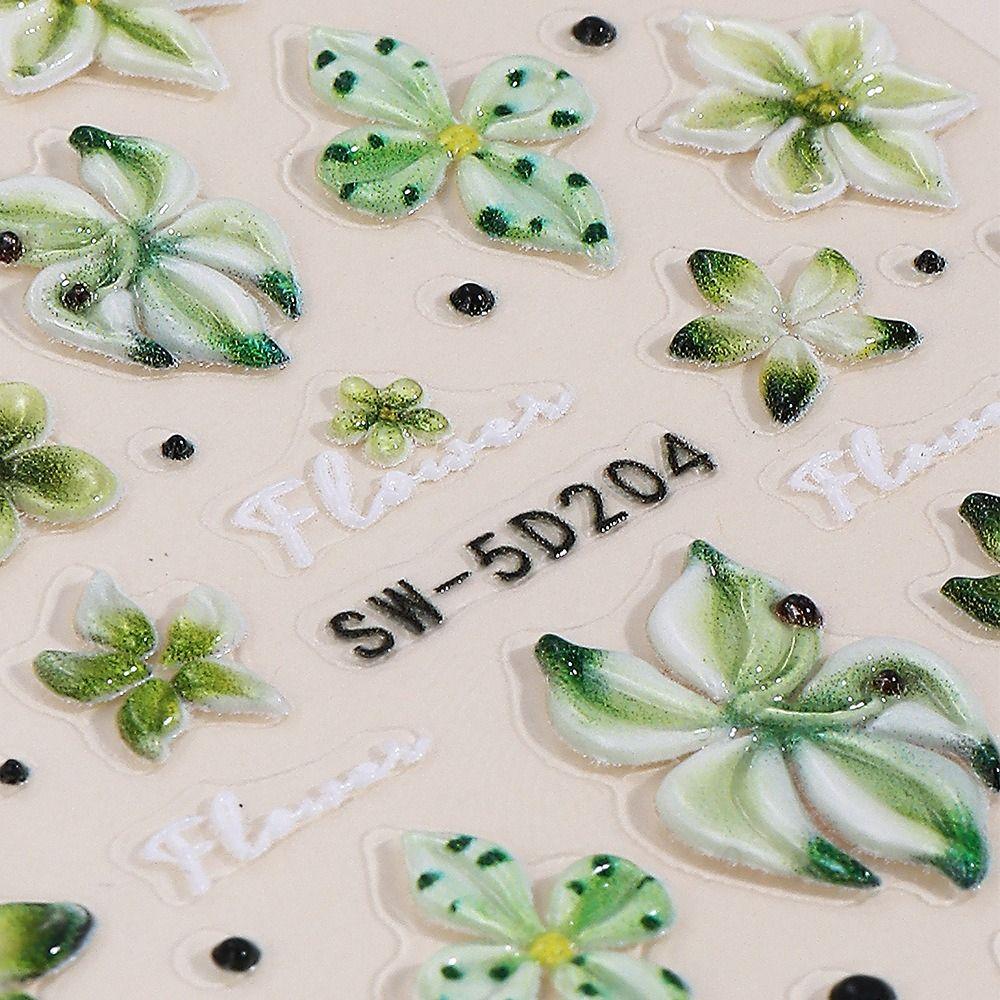 French Embossed Nail Stickers Waterproof White Pink Petals 3D Nail Art Decals Lily Petal Design Gold Line French