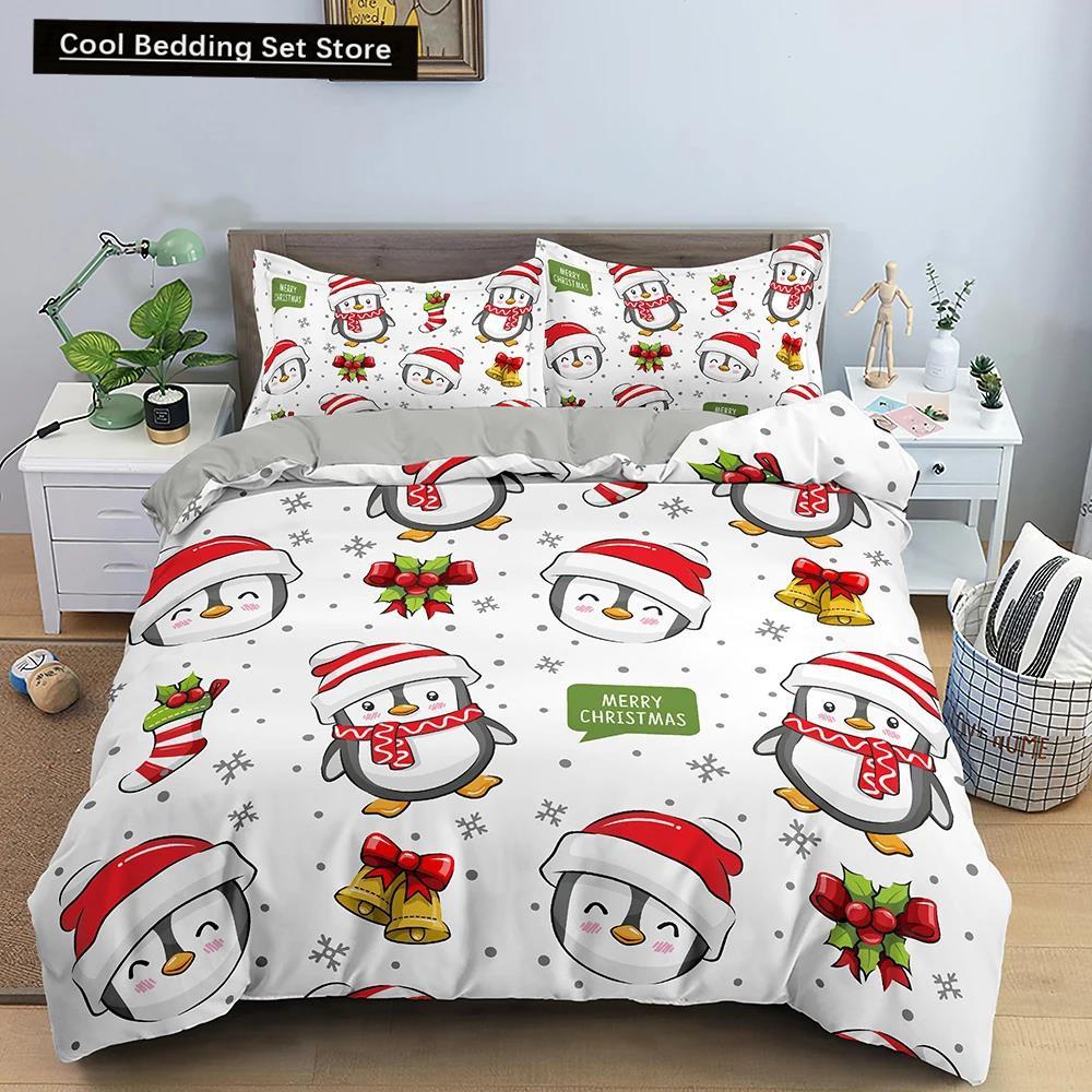 Santa Claus Pattern Bedding Set Christmas Deer Duver Cover Set for Kids Boys Girls Quilt Cover Queen Polyester Comforter Cover