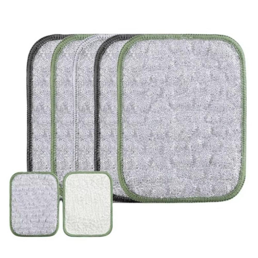 5Pcs Double-Side Wiping Rags Reusable Kitchen Cleaning Cloths Microfiber Dishcloths Home Use