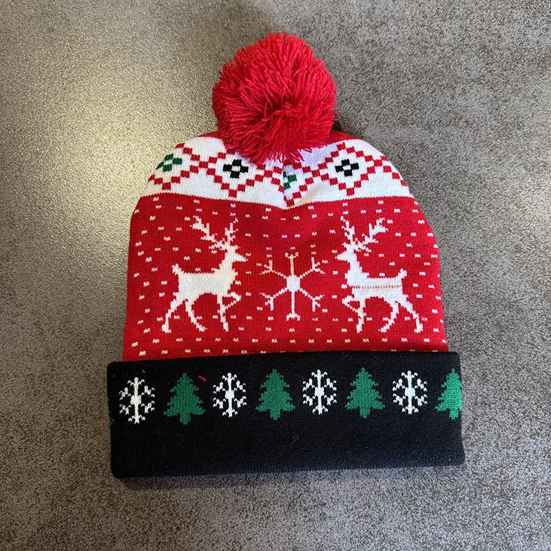 Cute Elk Snowman Santa Claus Pattern Christmas Theme Warm Knitted Hat Winter For