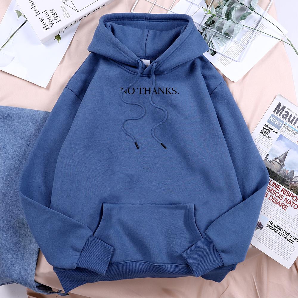 No Thanks Printed Hoodies Women Casual Loose Oversized Hooded Fashion Sports Sweatshirts Fleece Comfortable All Match Clothes