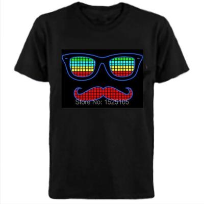 Heta rean Ljusaktiverad LED Bomulls T-shirt Lysande Upp och Ner Blinkande Equalizer EL T-shirt Herr för Rock Disco Fest DJ Topp Tee