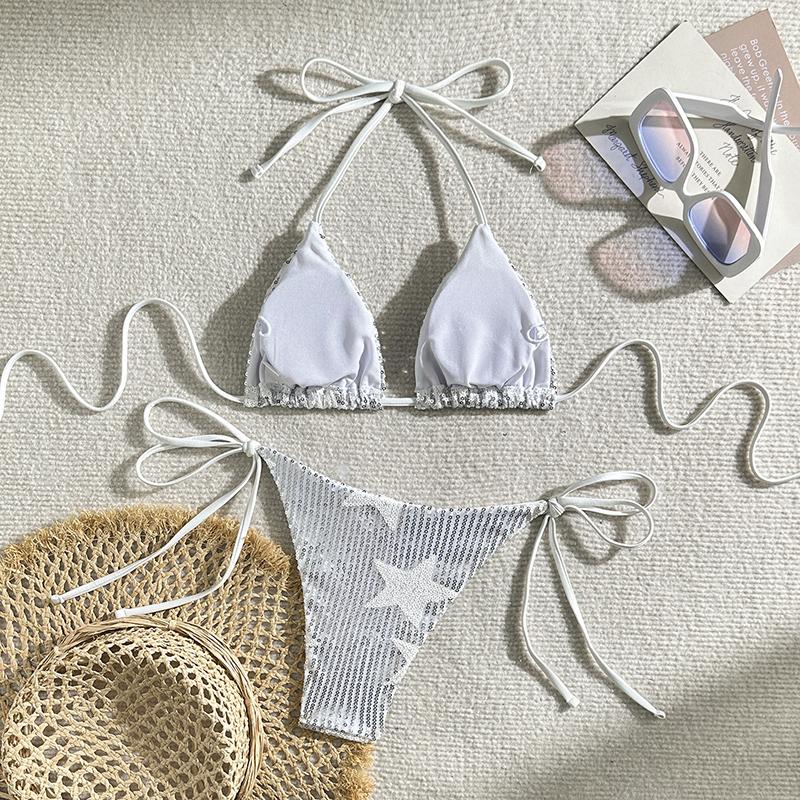 Halter Shiny Star Sequins Bikini Women Swimsuit Female Swimwear Two Pieces Bikini Set Bathing Suit Swim Beachwear