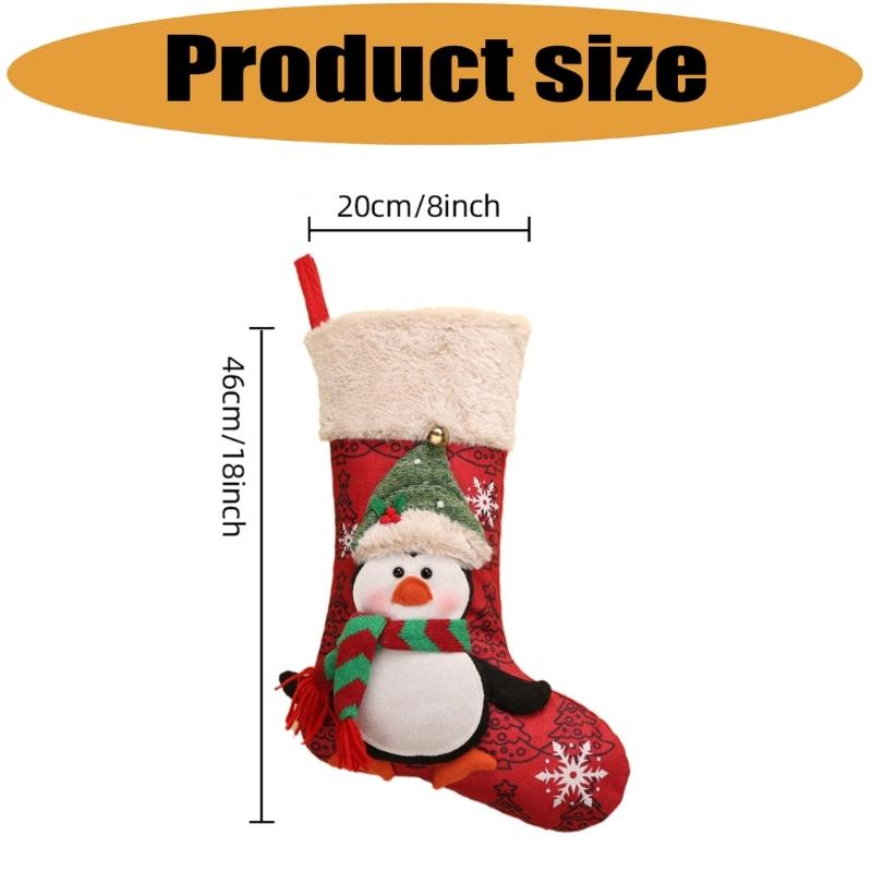 Polyester Christmas Stocking Decoration with Integrated Loop, Raised Holiday Character, Tree Print and Small Bell Feature
