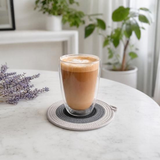 Cotton Rope Coaster, Color Block Heat Insulation Mat for Table, Thickened Potholder for Hot Dishes, Farmhouse Cup Mat
