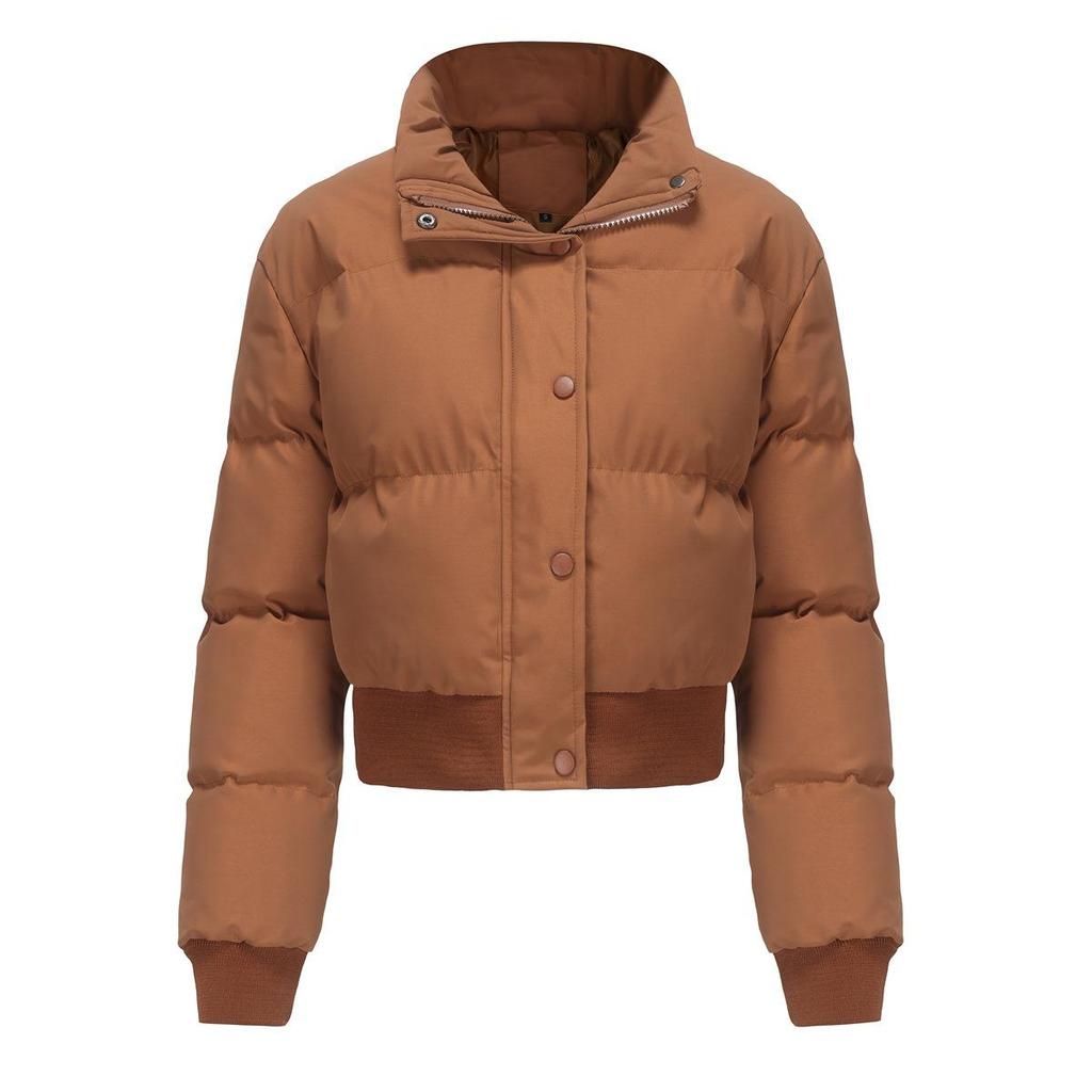 Winter Women's Short Cotton Jacket Long Sleeve High Neck Warm Loose Casual Puffer Coat 612