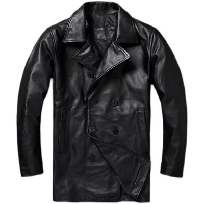 Chinese Size Long Men Leather Coat Genuine Soft Cow Leather Classic Double Breasted Turn Down Collar Leather Jackets For Men Clothing Autumn