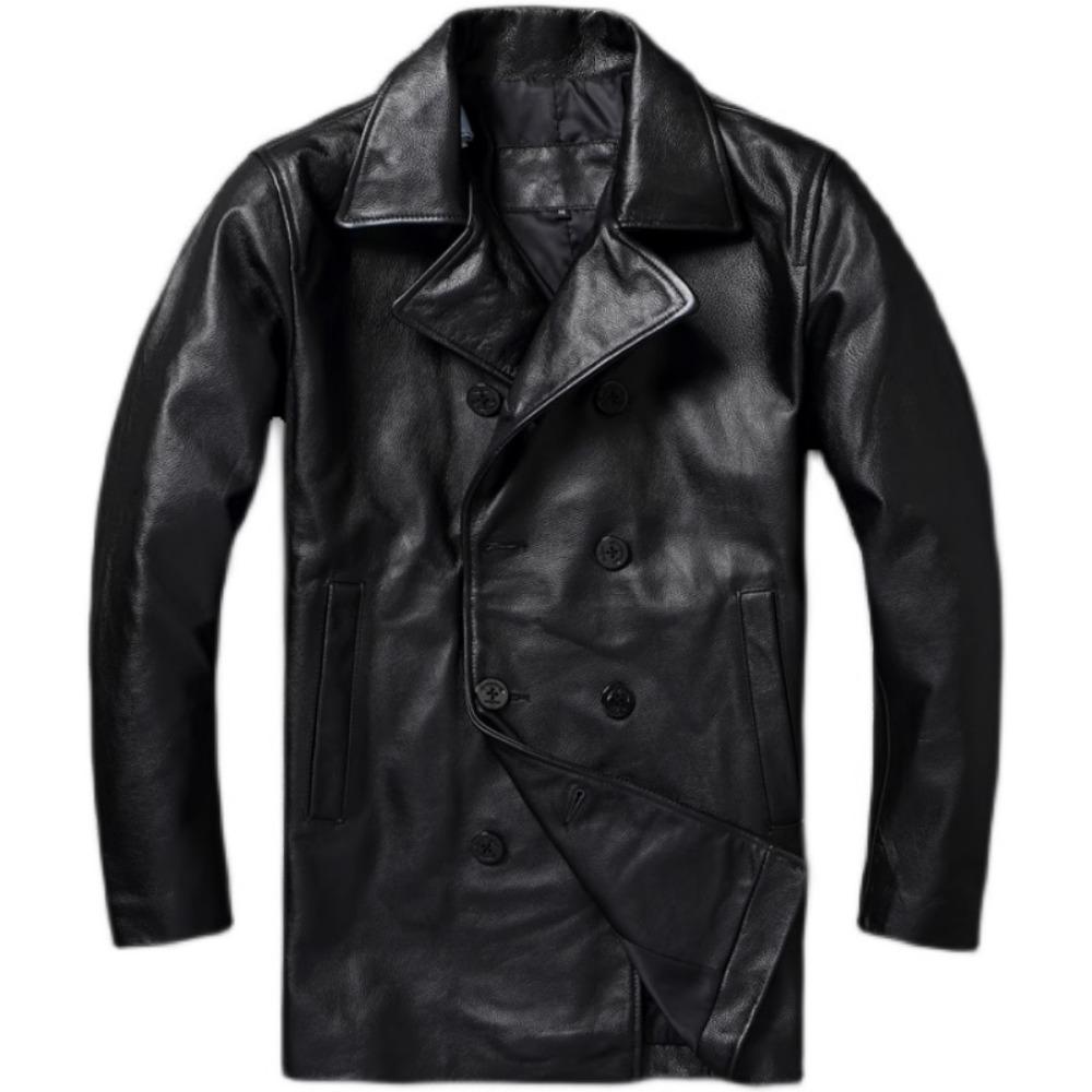 Chinese Size Long Men Leather Coat Genuine Soft Cow Leather Classic Double Breasted Turn Down Collar Leather Jackets For Men Clothing Autumn