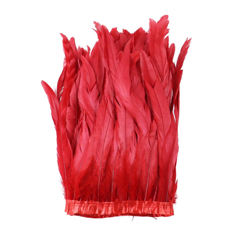 Red Rooster Tail Trims Natural Coque Feather Trimming Ribbon For Crafts Dress Skirt Carnival Costumes Plumes 10-12 Inch