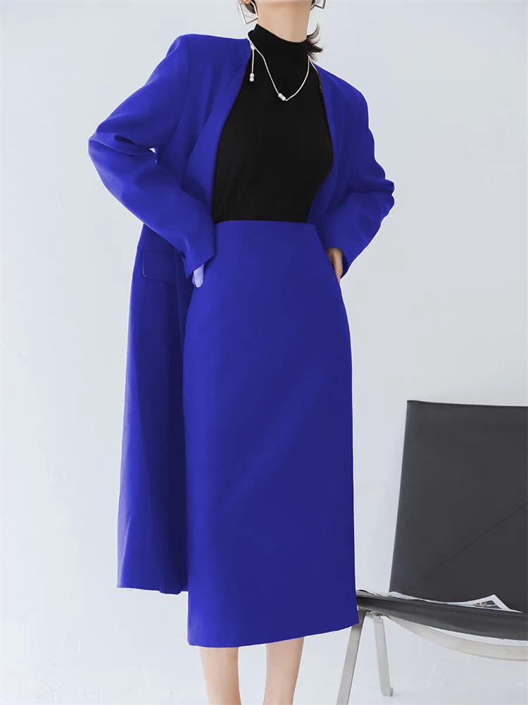 Women's Mid-Length Coffee-Colored A-Line High-Waisted Slit Skirt