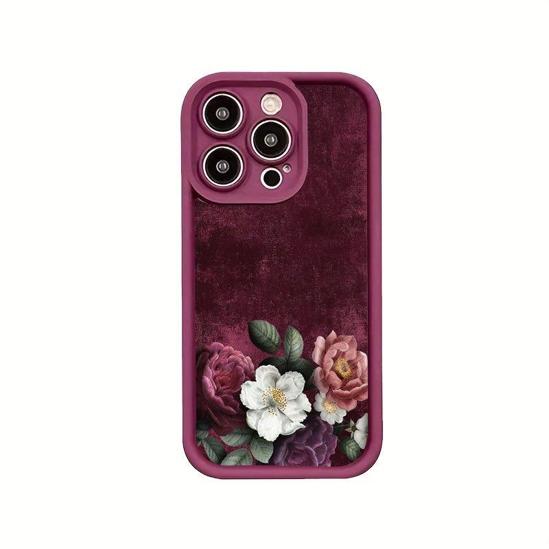 Red velvet floral pattern phone case suitable for iPhone 17 16 15 14 13 12 11 Pro/Max/Plus anti drop and shockproof back cover